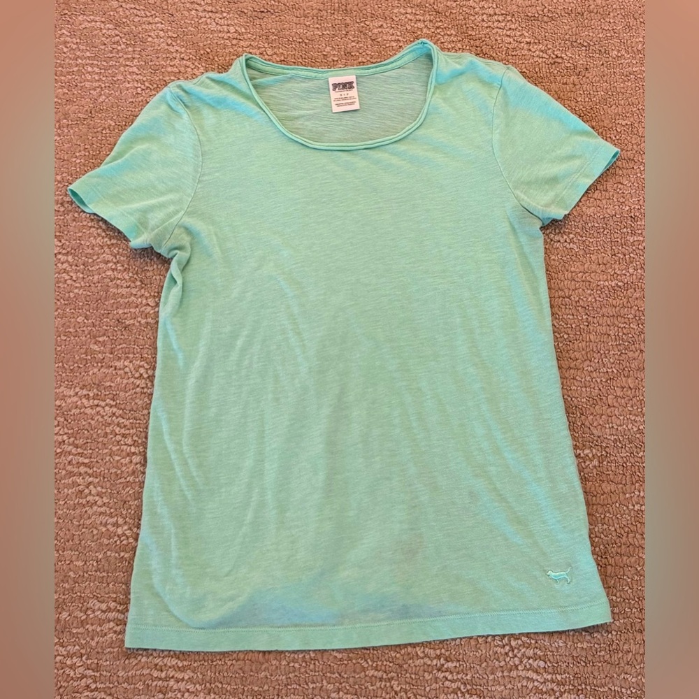 PINK Victoria's Secret Green Fitted Short Sleeve Tee
